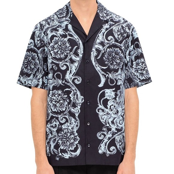 Versace INFORMAL SHIRT BAROQUE MINT PRINT POPLIN FABRIC sz 48 (XS)